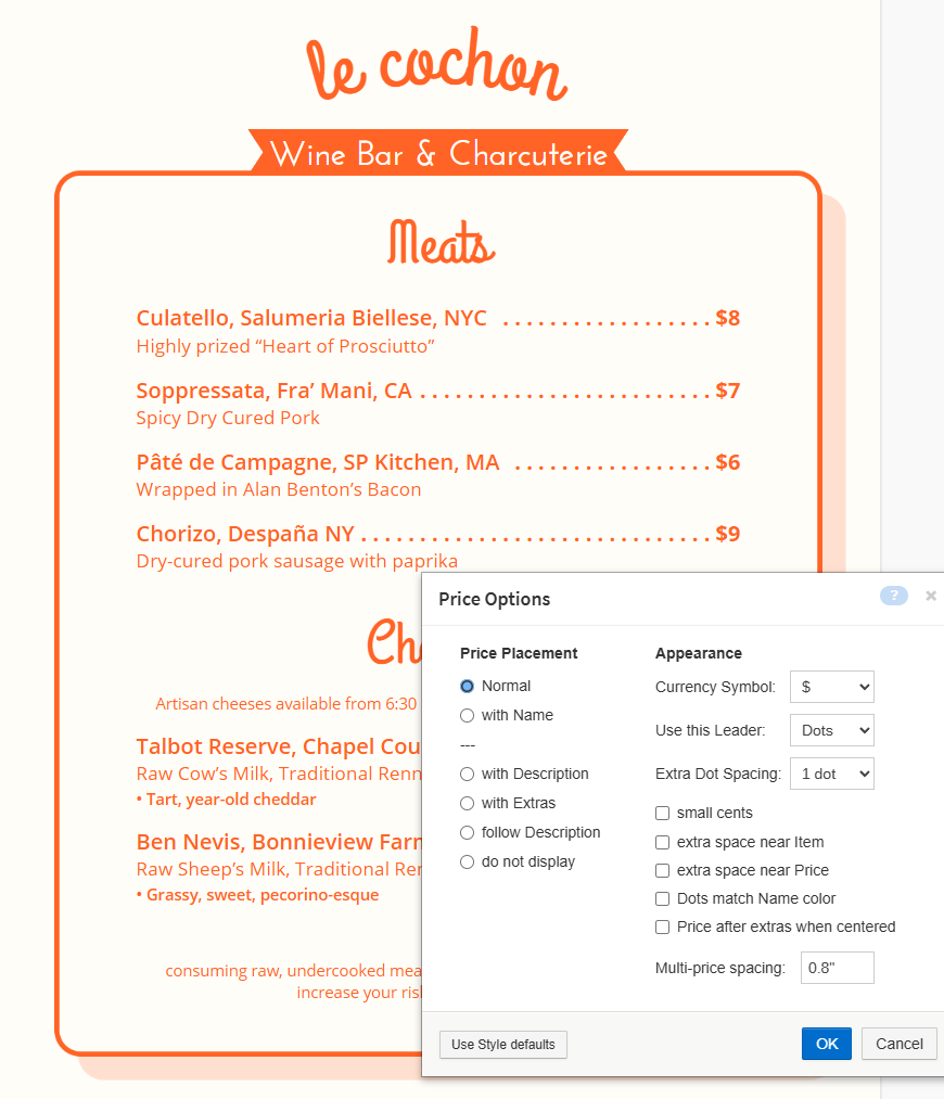 menu dot-leader example