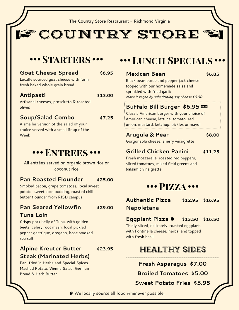 Printable restaurant deals menus