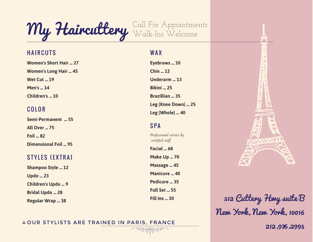 Hair Salon Menu Template from imenupro.com