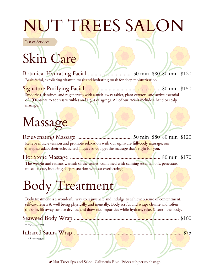 Spa Menu Templates And Designs From IMenuPro