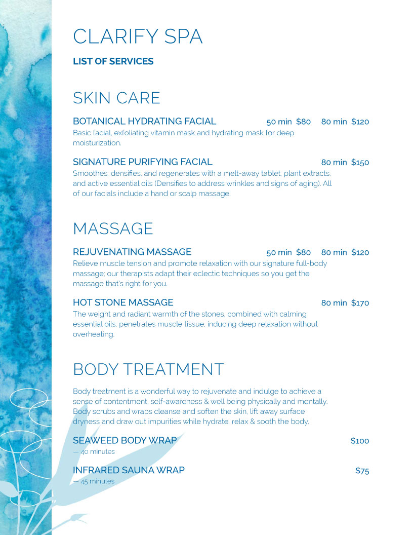 Esthetician Spa Menu Template